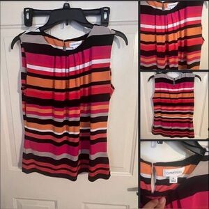 GUC Calvin Klein Women's Bold Striped Sleeveless Blouse - Red, Pink, Orange